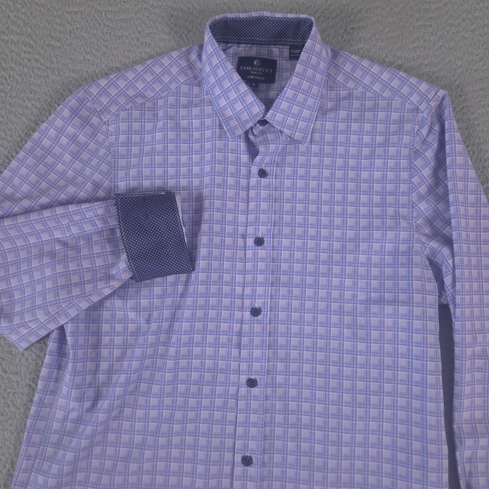 Con.Struct Shirt Mens M Slim Button Down‎ Plaid 4-Way Stretch Flip Cuff Contrast